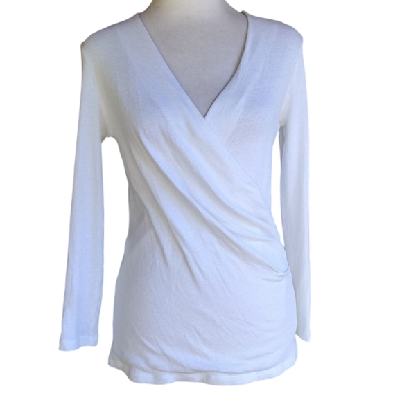 Michael Stars White Surplice Front Crepe Feel One Size - Picture 1 of 7